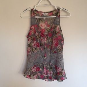 Cute gray and pink floral tank